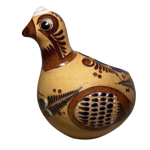 Mexican Folk Art Clay Bird Quail Peacock Planter Tonala Style Large 11" Tall - Picture 1 of 16